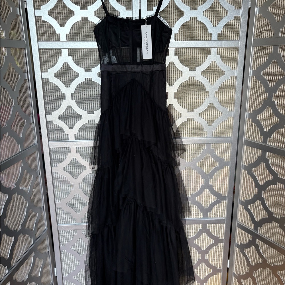 NWT Black Ruffled Tiered Maxi Sundress - Picture 1 of 12